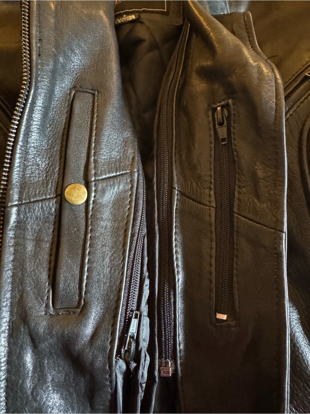 LG Leather Gear Asymmetrical Black Lined Motorcycle Jacket Size L - Picture 8 of 16